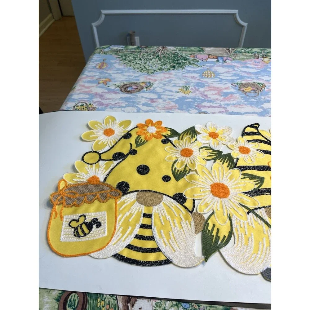 4pc Gnome Bees Flowers Placemats Embroidered